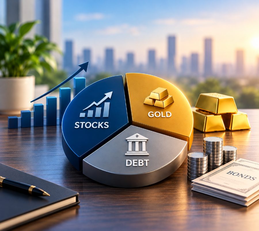asset allocation, diversification, gold, debt, portfolio, beginners