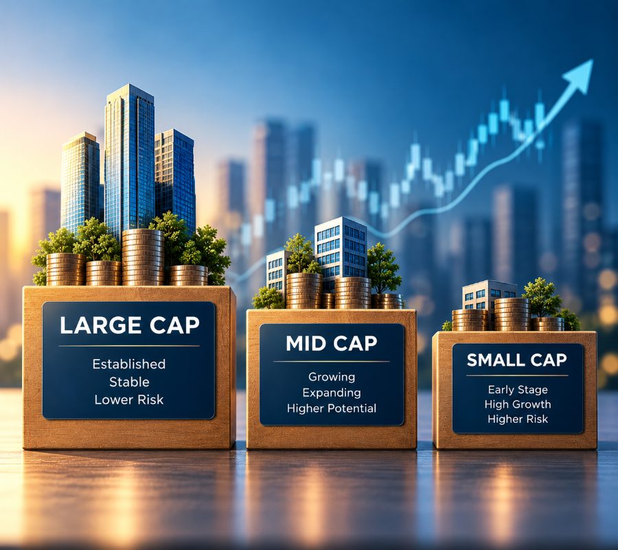 market capitalisation, large cap, mid cap, small cap, AMFI, beginners