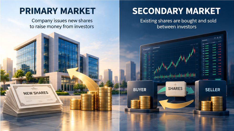 primary market, secondary market, IPO, how the market works, beginners